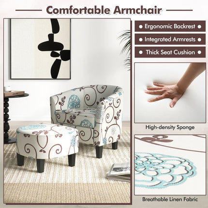 Modern Accent Tub Chair and Ottoman Set with Fabric Upholstered-Beige