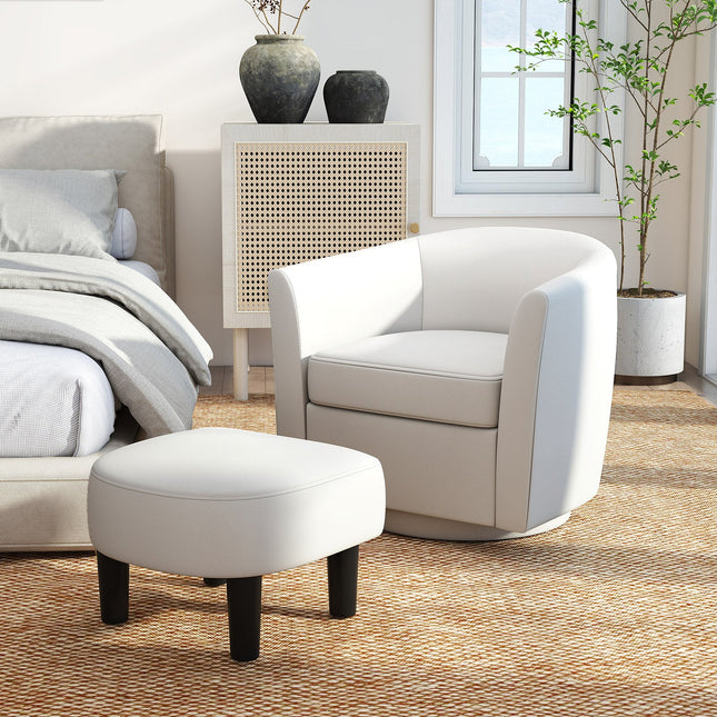 Modern Club Swivel Accent Chair with Ottoman Footrest Curved Backrest