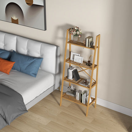 4-Tier Bamboo Ladder Bookshelf 58 Inch Natural