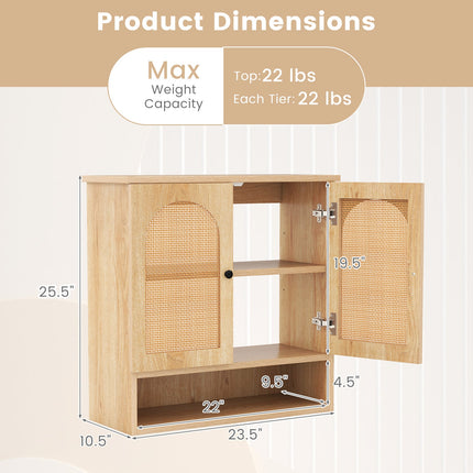Bathroom Wall Cabinet with PE Rattan Doors and Adjustable Shelves-Natural