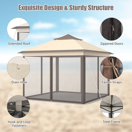 11 x 11 Feet 2-Tier Pop-Up Gazebo Tent Portable Canopy Shelter Carry Bag Mesh