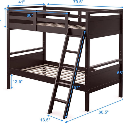 Twin Over Twin Bunk Bed Convertible 2 Individual Beds Wooden