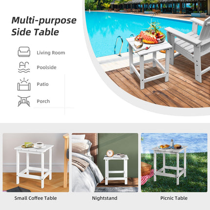 15 Inch Patio Square Wooden Slat End Side Coffee Table for Garden