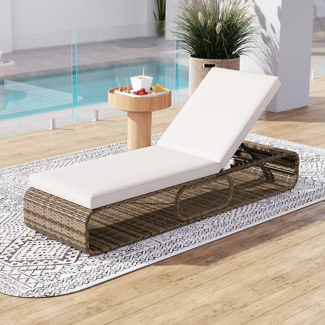 7-Position Adjustable PE Rattan Outdoor Chaise Lounge Chair