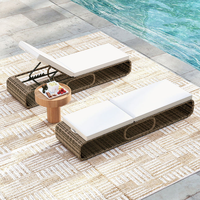 7-Position Adjustable PE Rattan Outdoor Chaise Lounge Chair