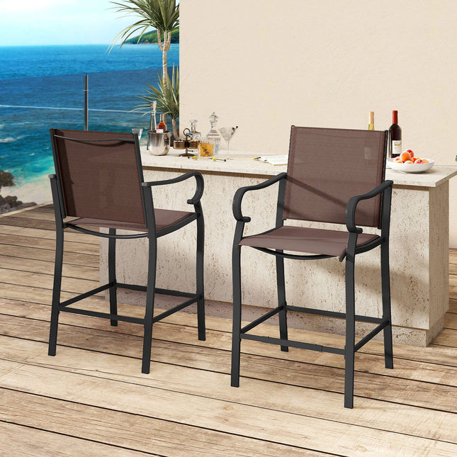 Outdoor Counter Height Bar Stools Set of 4 with Breathable Mesh Fabric