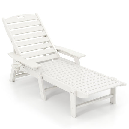 Patio Chaise Lounge Chair with 4 Position Backrest-White