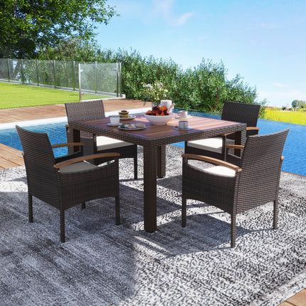 Patio Dining Chairs Set of 2/4 with Acacia Wood Armrest and Heavy Duty Metal Frame
