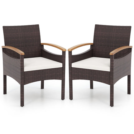 Patio Dining Chairs Set of 2/4 with Acacia Wood Armrest and Heavy Duty Metal Frame
