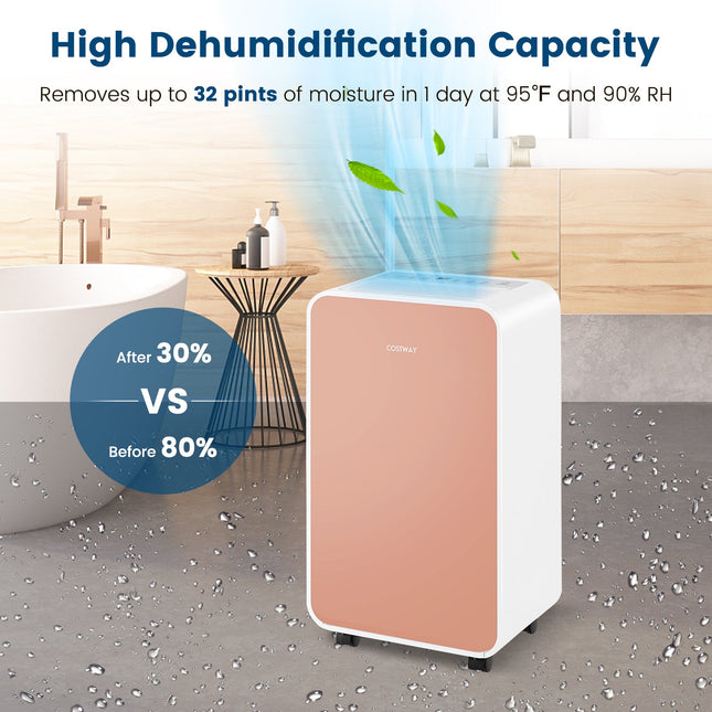 32 Pints/Day Portable Quiet Dehumidifier for Rooms up to 2500 Sq. Ft