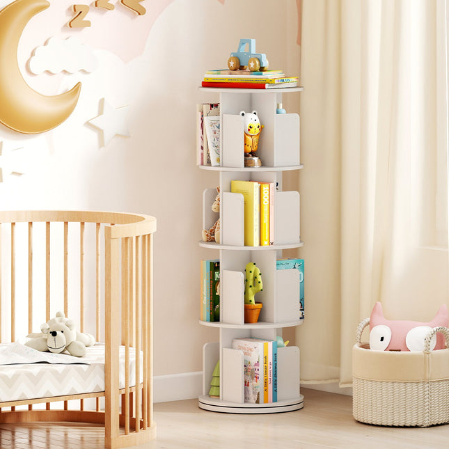 4-Tier Rotating Bookshelf 360¬∞ Display Rack with Dividers and Anti-falling Baffles