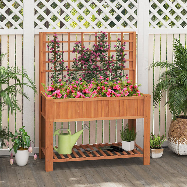 Raised Garden Bed with Trellis Wooden Elevated Planter Box with Legs