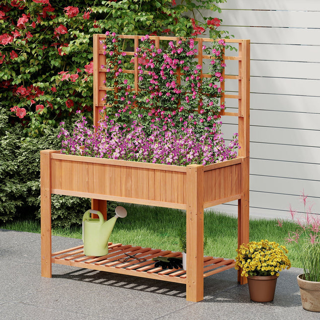 Raised Garden Bed with Trellis Wooden Elevated Planter Box with Legs