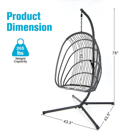 Hanging Folding Egg Chair with Stand Soft Cushion Pillow Swing Hammock