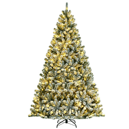 6 Feet Pre-lit Snow Flocked Hinged Christmas Tree with 928 Tips and Metal Stand