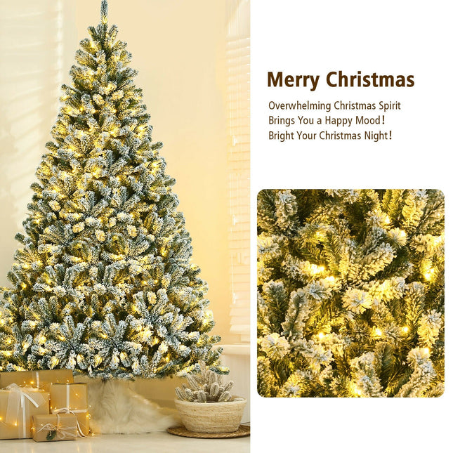 6 Feet Pre-lit Snow Flocked Hinged Christmas Tree with 928 Tips and Metal Stand