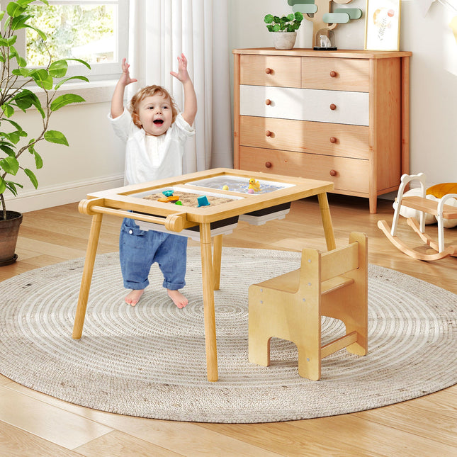 Sensory Table and Chair Set for Kids 2-8 with Foldable Bins