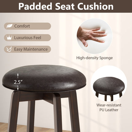 Set of 2 24/29 Inch Upholstered PU Leather Bar Stool with 360° Swivel Round Seat