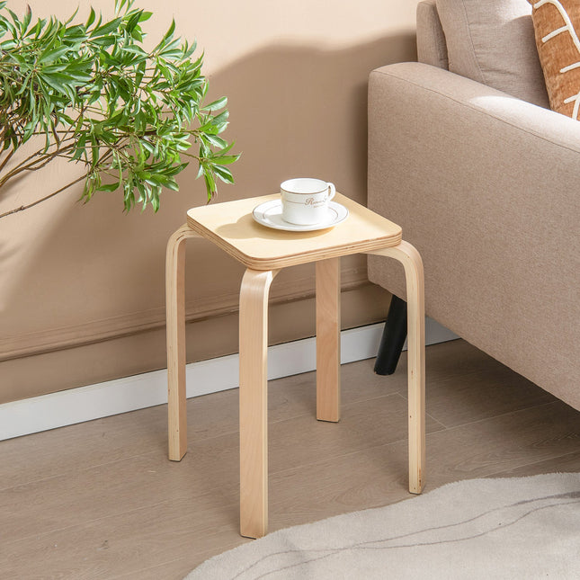 Stackable Stools Set of 4 with Square Top and Rounded Corners-Natural