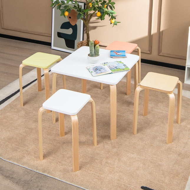 Stackable Stools Set of 4 with Square Top and Rounded Corners-Natural