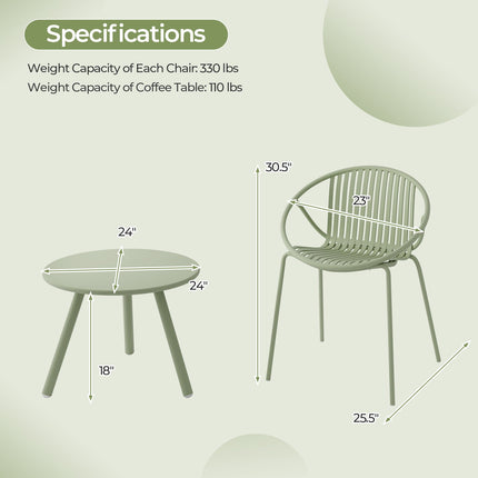 3-Piece Patio Conversation Set with Round Coffee Table