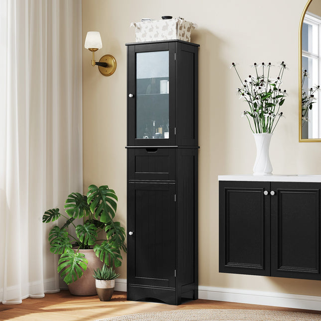 Tall Floor Storage Cabinet with 2 Doors and 1 Drawer for Bathroom