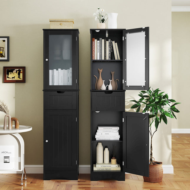 Tall Floor Storage Cabinet with 2 Doors and 1 Drawer for Bathroom