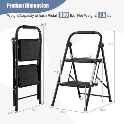 2-Step Folding Ladder with Wide Anti-Slip Pedal
