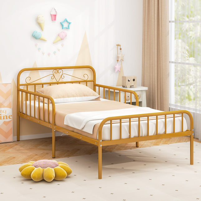 Twin Size Bed Frame with Headboard and Safety Side Guardrails