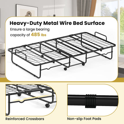 Twin Size Folding Bed with Memory Foam Mattress and Heavy-duty Metal Frame