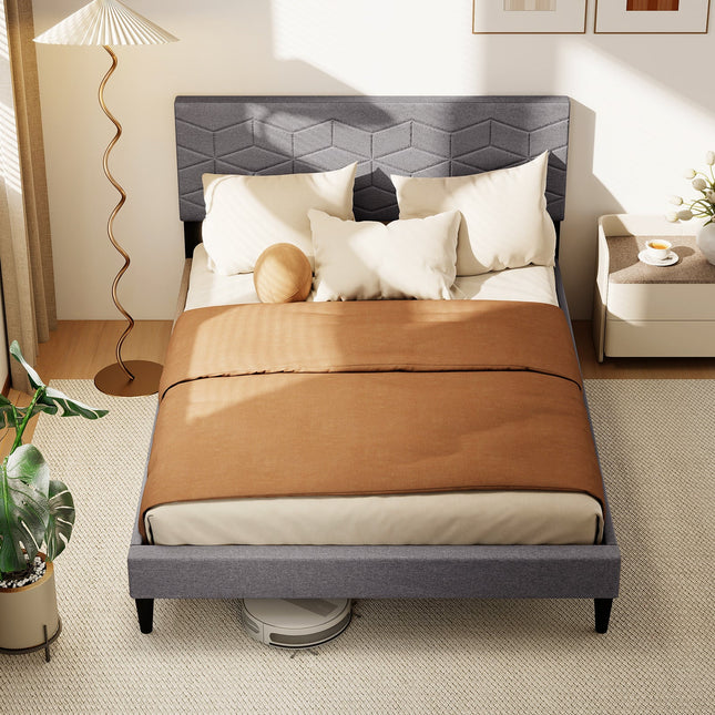 Twin/Full/Queen Size Bed Frame Modern Platform Bed with Linen Fabric Upholstered Headboard