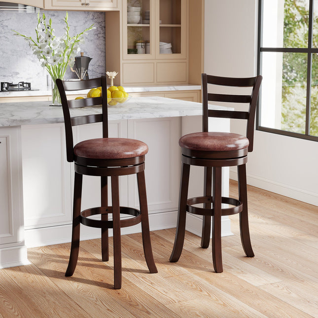 Counter Height Swivel Barstools Set of 2 with Faux Leather Seat and Wrap-around Footrest