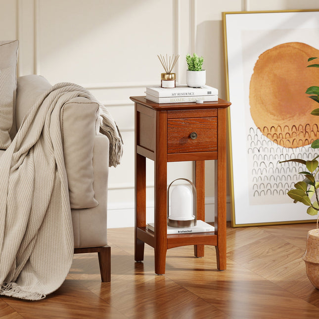 3-Tier Nightstand with Drawer and Open Storage Shelf