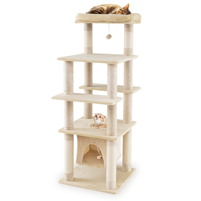 58 Inch Large Multi-level Cat Tree with Swaying Aerial Condo and Plush Perch Bed