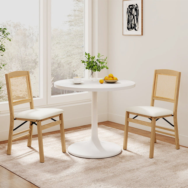 Folding Dining Chairs Set of 2 Rubber Wood Chairs with Linen Padded Seat