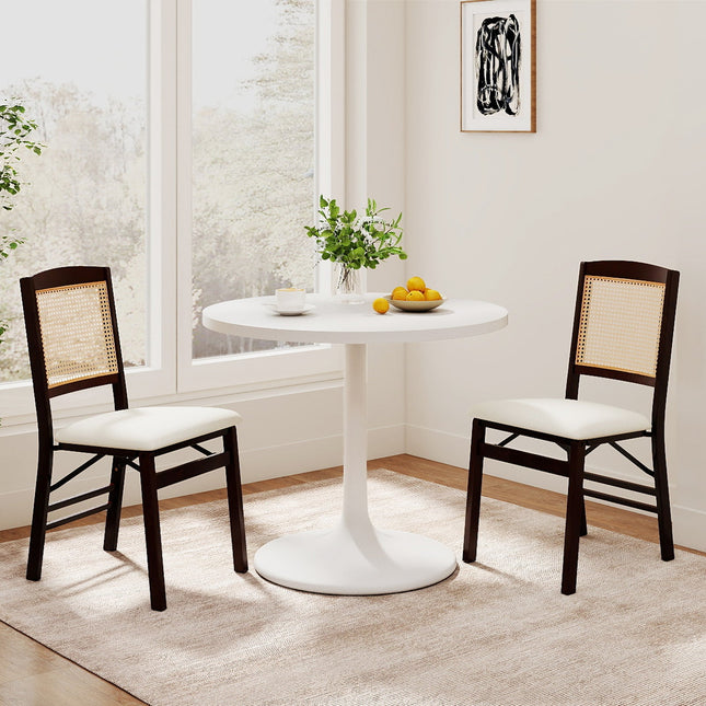 Folding Dining Chairs Set of 2 Rubber Wood Chairs with Linen Padded Seat
