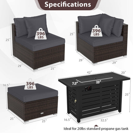 Heavy-duty Frame Rattan Sofa Set with 60000 BTU Firepit Table