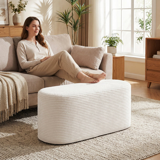 Upholstered Ottoman Bench with High-Density Sponge-Beige