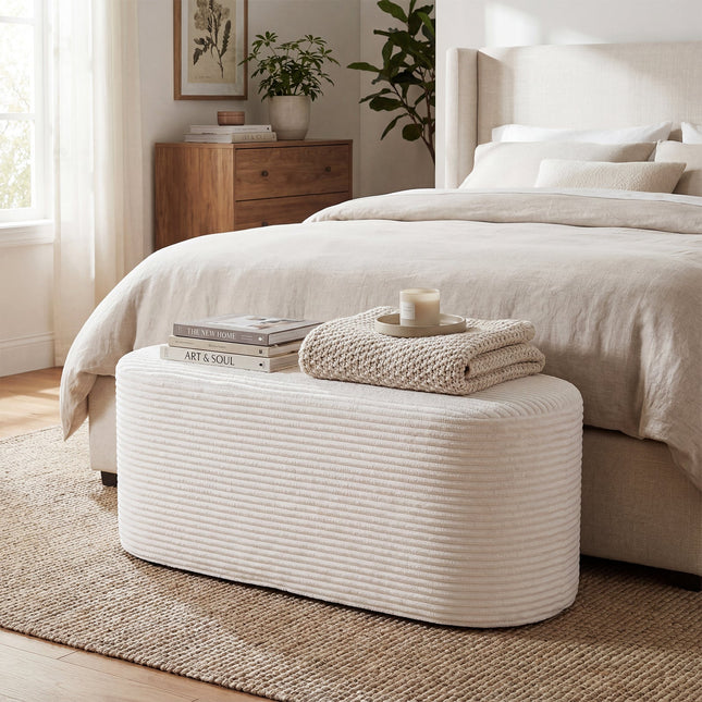 Upholstered Ottoman Bench with High-Density Sponge-Beige