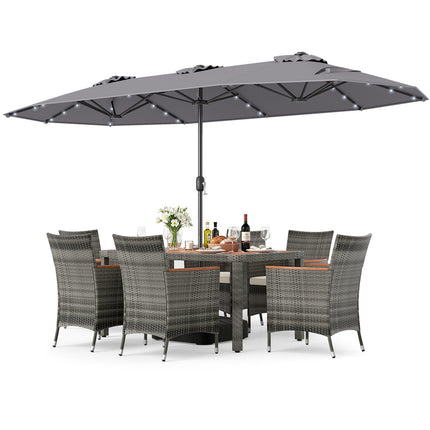 8 Pieces Outdoor Wicker Dining Furniture and 13.5 FT Double-Sided Patio Umbrella