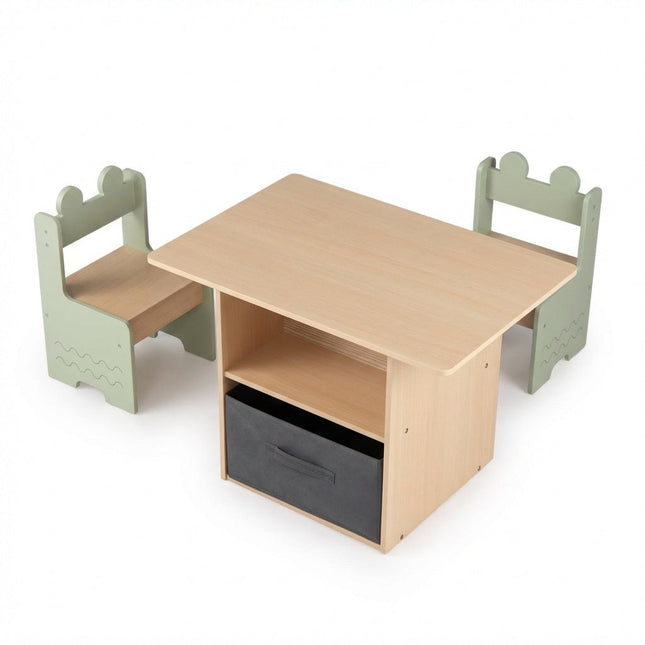 Wooden Kids Table and Chairs Set with 2 Open Compartments