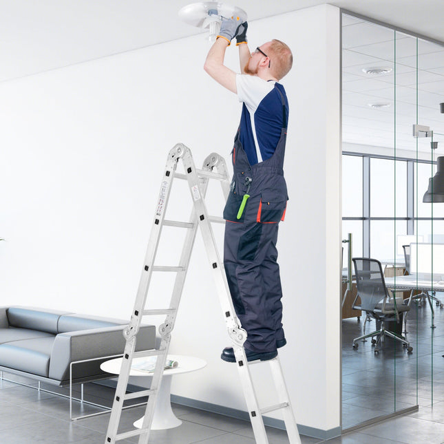15 Feet Folding Aluminum Ladder with Safe Locking Hinge