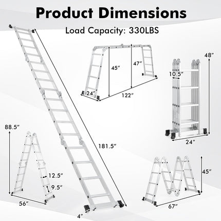 15 Feet Folding Aluminum Ladder with Safe Locking Hinge