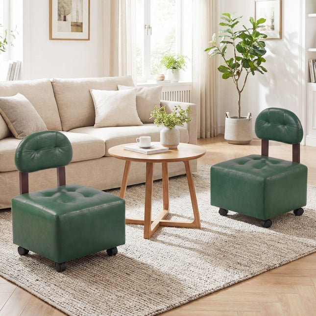 Small Rolling Footrest Stools Set of 2 with Lockable Wheels