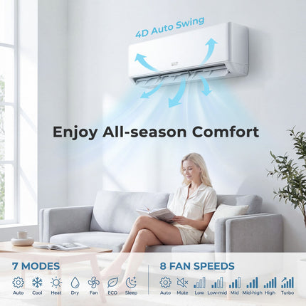 27000 BTU 2 Zone Mini Split AC with Heat Pump (18K+18K)