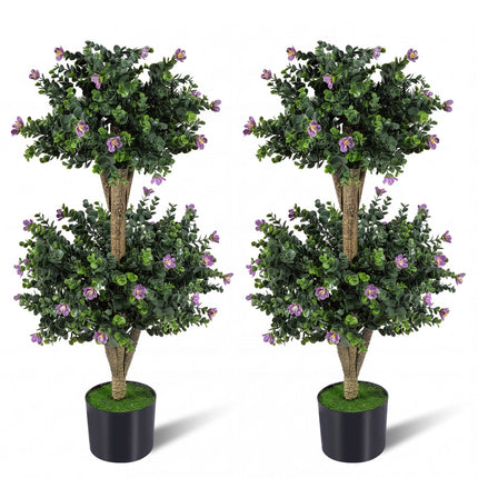 2 Pack 36" Artificial Double Ball Boxwood Topiary Tree with 41 Blossoms