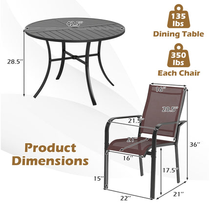 5 Pieces Patio Dining Set for 4 42.5 inch Outdoor Round Metal Table