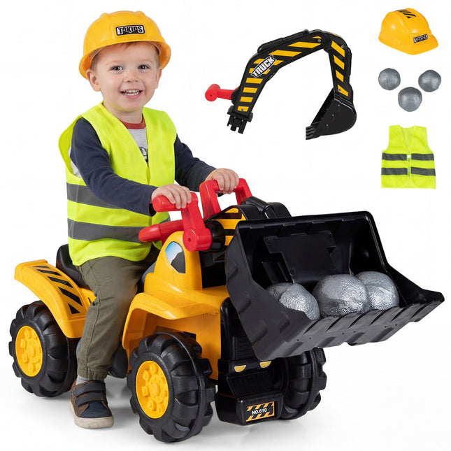 3-in-1 Ride on Excavator Bulldozer Detachable with Engine Sound and Helmet