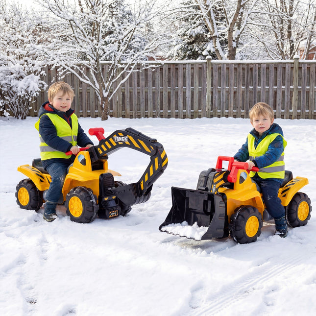 3-in-1 Ride on Excavator Bulldozer Detachable with Engine Sound and Helmet