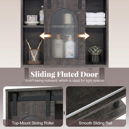 Bathroom Wall Cabinet with Sliding Barn Door and Metal Hanging Bar with 3 Hooks